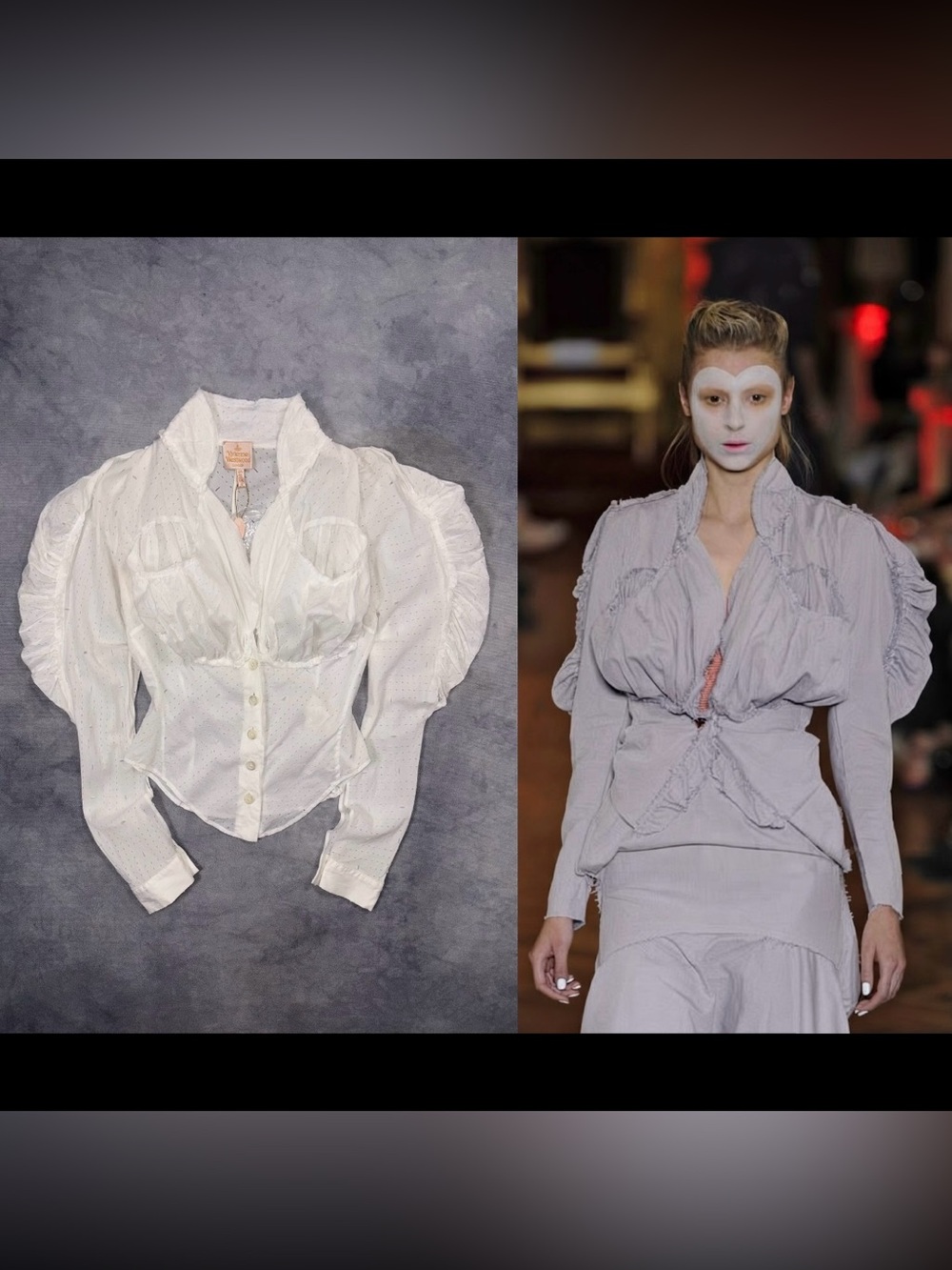 Vivienne Westwood SS13 Corset Ruched Puff Sleeve Distressed Slim Vintage Blouse